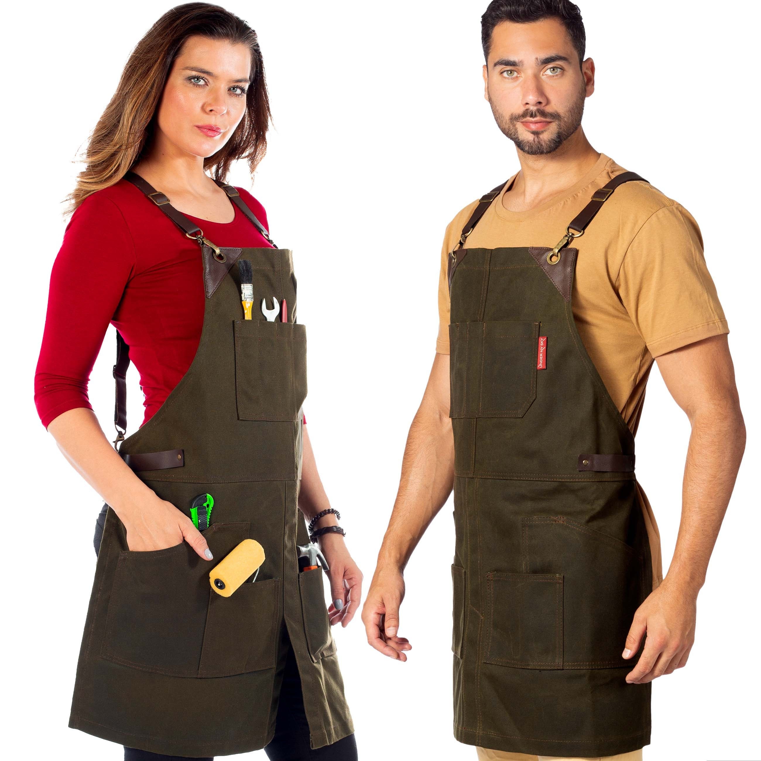 Unisex Work Apron With Utility Tool Pockets Waxed Canvas One Size 8C Unisex Work Apron With Utility Tool Pockets Waxed Canvas One Size 8C