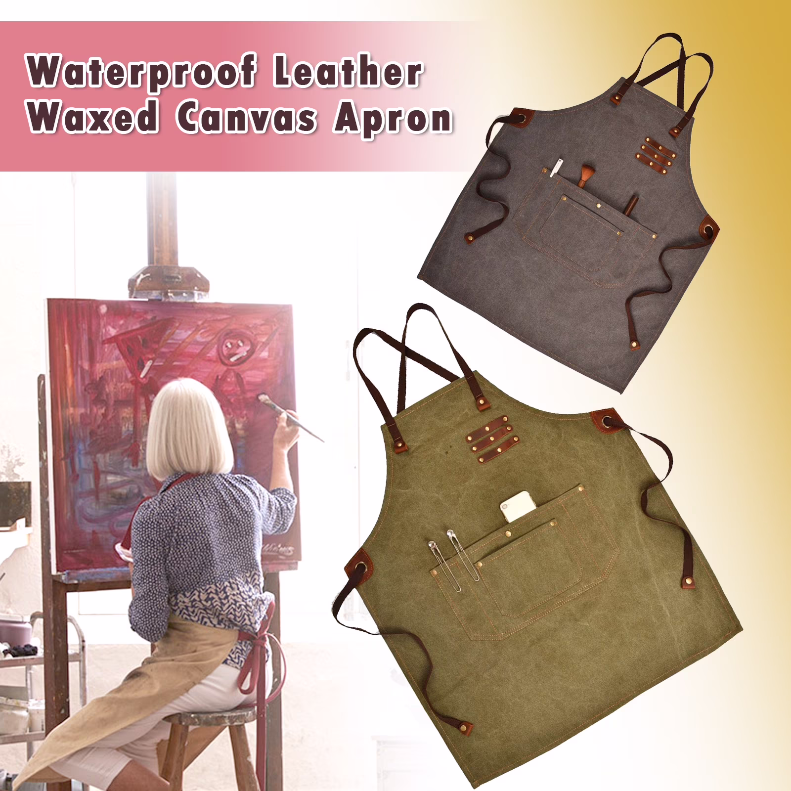 Unisex Work Apron With Utility Tool Pockets Waxed Canvas One Size 8C Unisex Work Apron With Utility Tool Pockets Waxed Canvas One Size 8C