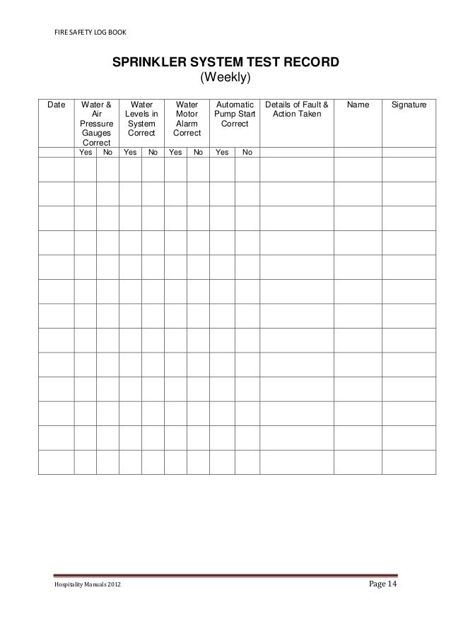 Fire Alarm Testing Log Book Fire Alarm Testing Log Book