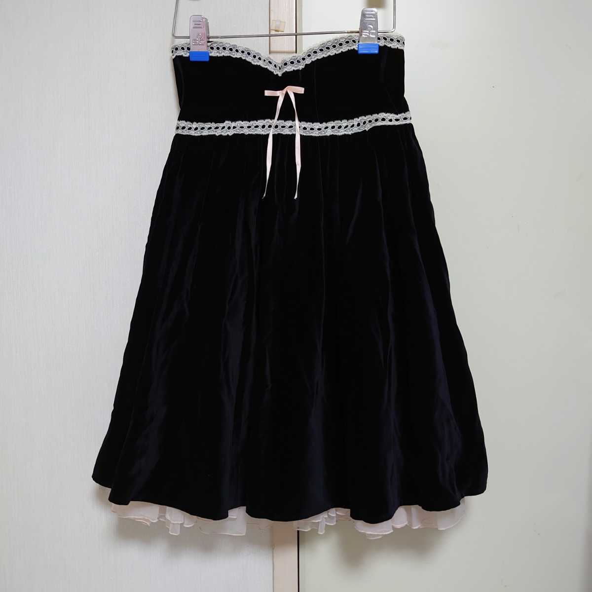 Fifi Chachnil レースリボン ベルベット スカート ブラック ピンク ベロア