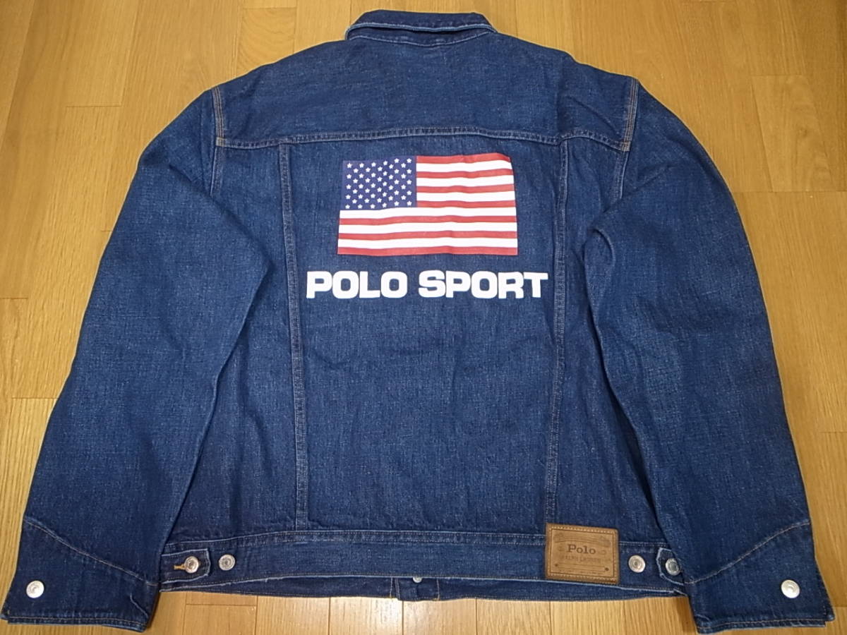 【送料無料 即決】POLO SPORT FLAG LOGO DENIM JACKET復刻ポロスポーツ Gジャン デニムジャケットUSAアメリカ星条旗 XL新品LIMITED EDITION
