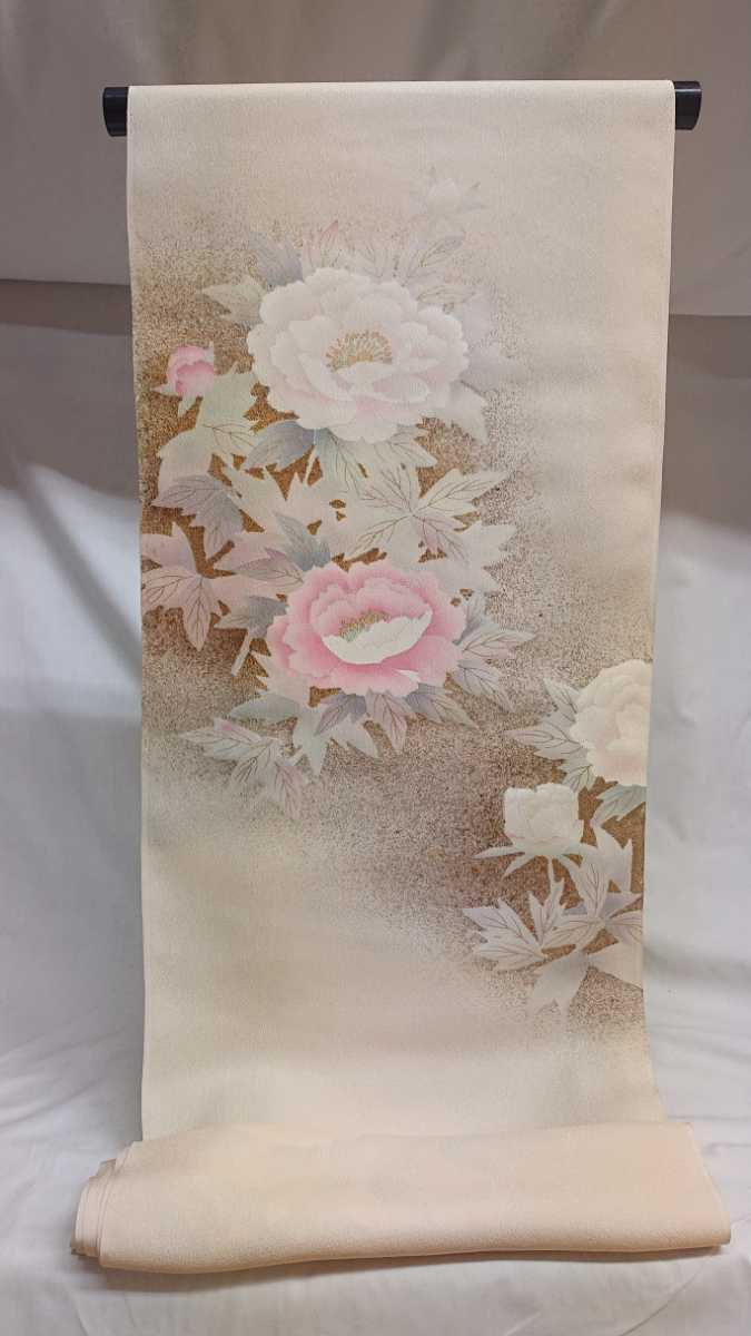 新品 松井青々 附下げ 31 青々 薄ピンク系 花草文様 京友禅 未使用 未仕立て 反物 正絹 袋帯 名古屋帯等の帯 長襦袢に リメイク レンタル