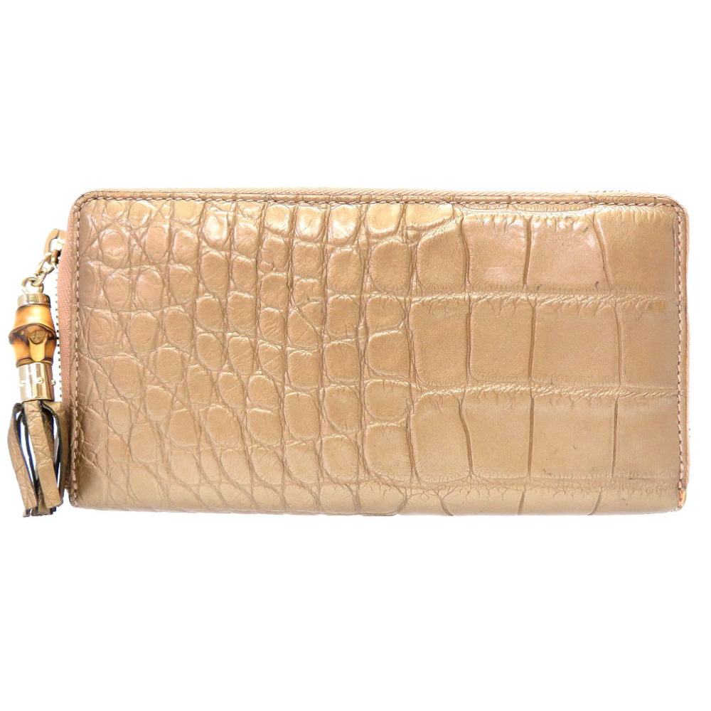 グッチ クロコダイル バンブー ピンク 307984 ラウンドファスナー 長財布 財布 0022 GUCCI