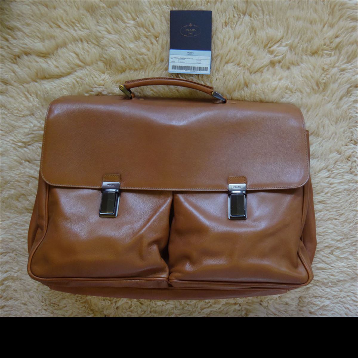PRADA プラダ メンズ ブリーフケース ビジネスバッグ ブラウン レザー【中古】