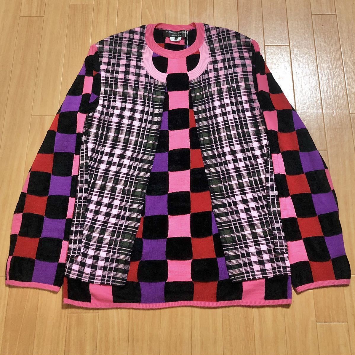 COMME des GARCONS HOMME PLUS 21AW ドッキング ブロックチェック ウールセーター カーディガン コムデギャルソン オムプリュス ad2020