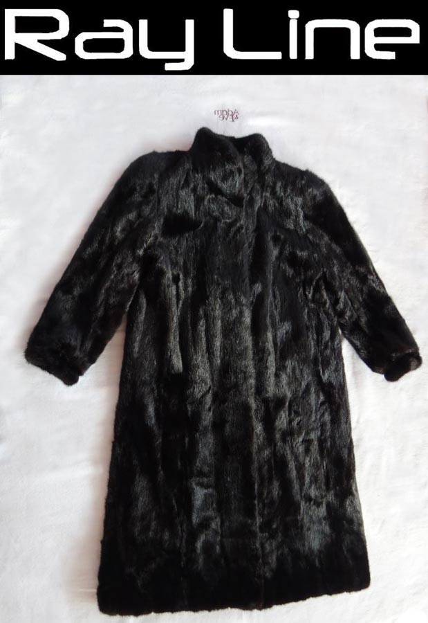 コート レディース SAGA  ミンク MINK 毛皮 ロングコート♪ブラック系 美品 サイズ11号 中古K s02