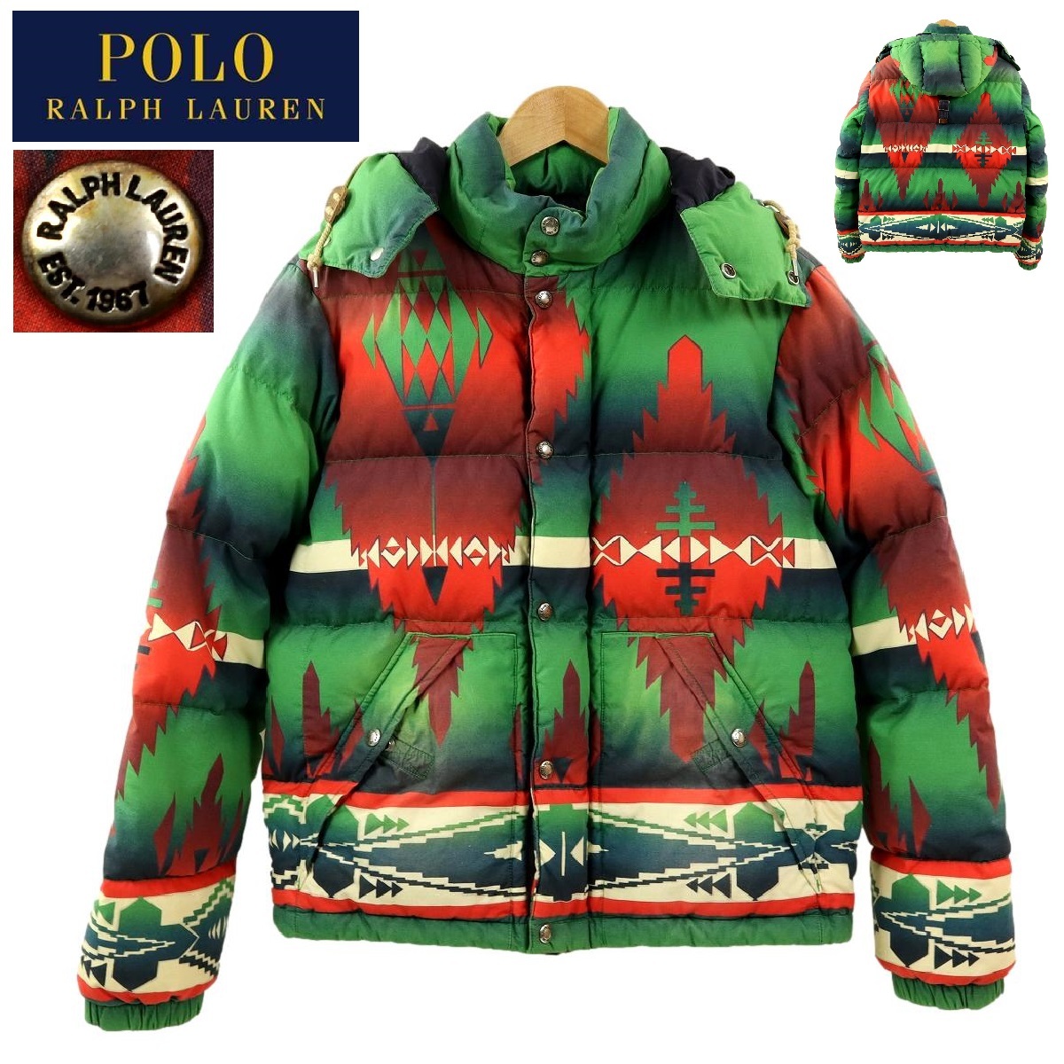 【S2257】【美品】【サイズS】POLO RALPH LAUREN ポロラルフローレン ダウンジャケット ネイティブ柄 2way