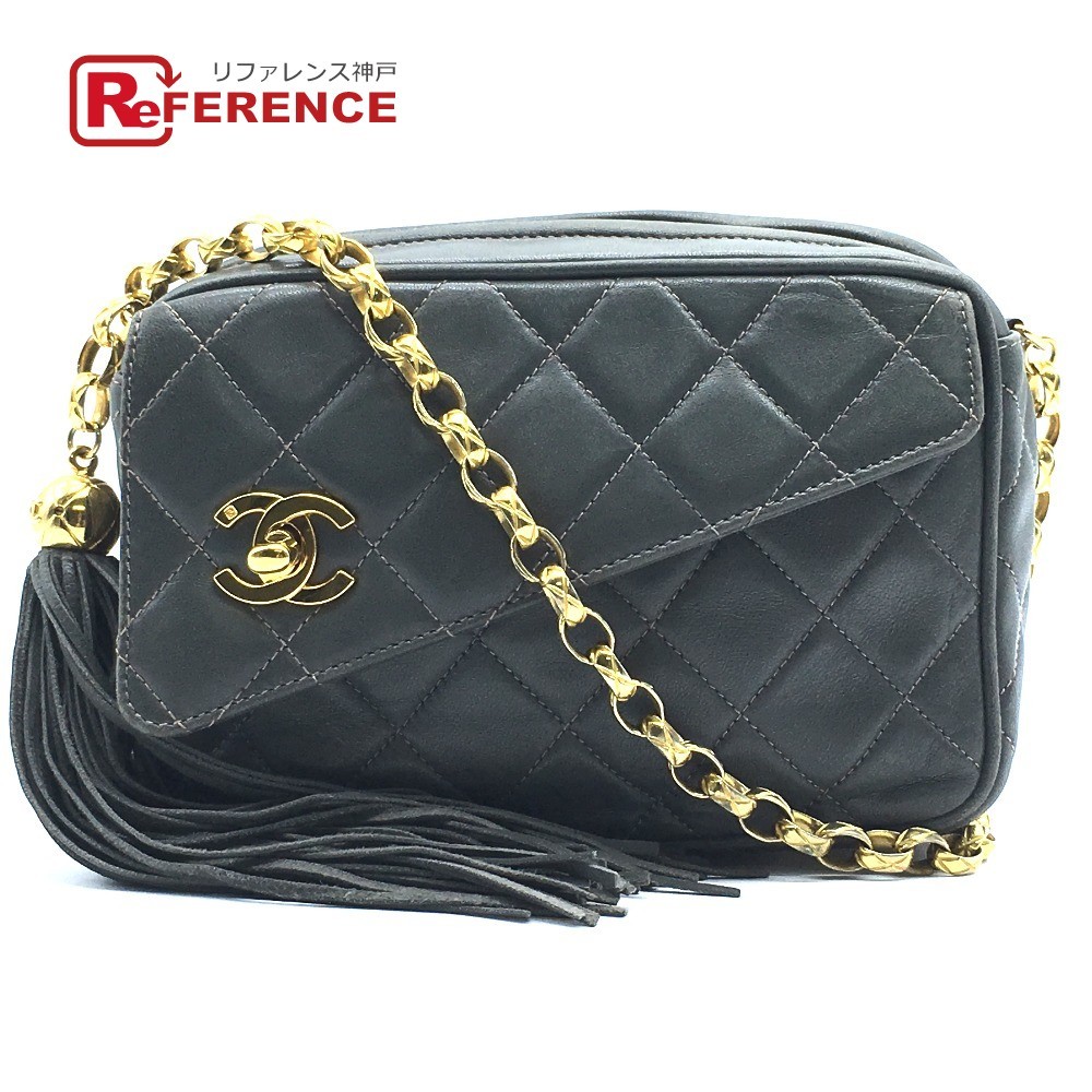 CHANEL シャネル CC ココマーク マトラッセ フリンジ シングルチェーン ショルダーバッグ グレー系