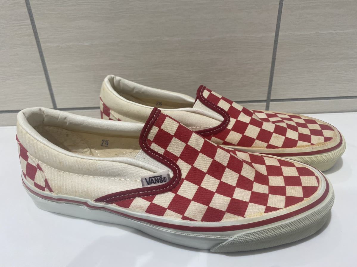 90s USA製 VANS スリッポン 赤×白 チェッカー US7.5 新品