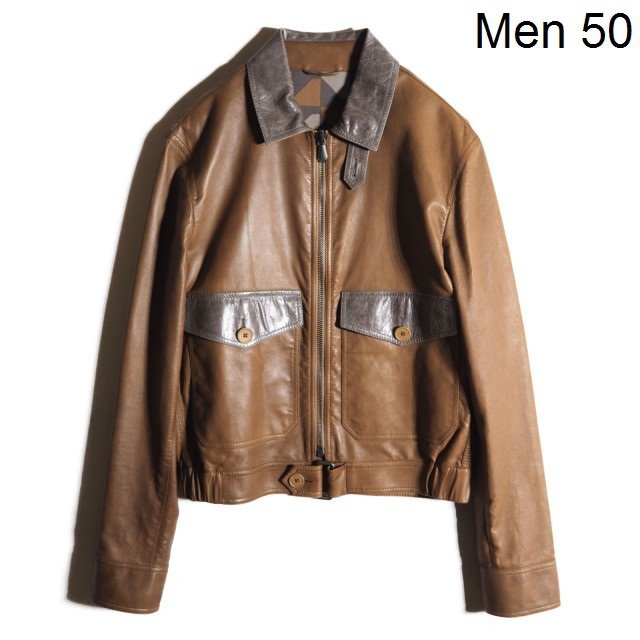 x5001P　▼BOTTEGA VENETA ボッテガヴェネタ▼　切り替え レザーブルゾン ブラウン グレー 50 / レザージャケット 秋～春 rb mks