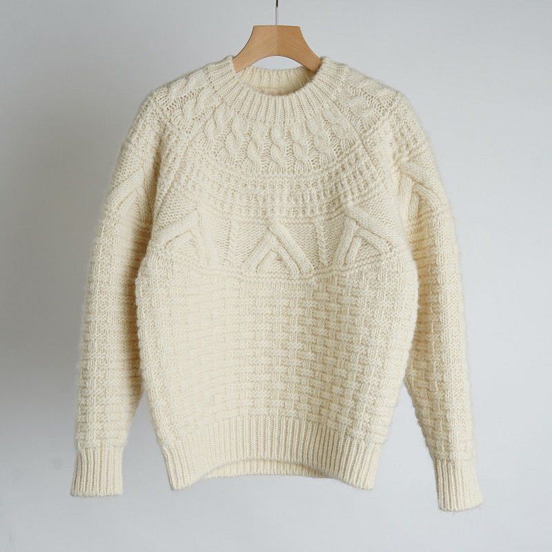 今季 BATONER SPREAD ARAN CREW NECK KNIT バトナー アラン柄ニット