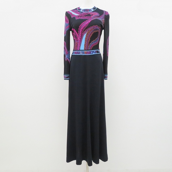 #apc レオナール LEONARD ワンピース 黒 Jerseymikado シルク ペイズリー柄 切替 ロング マキシ丈 レディース [795510]