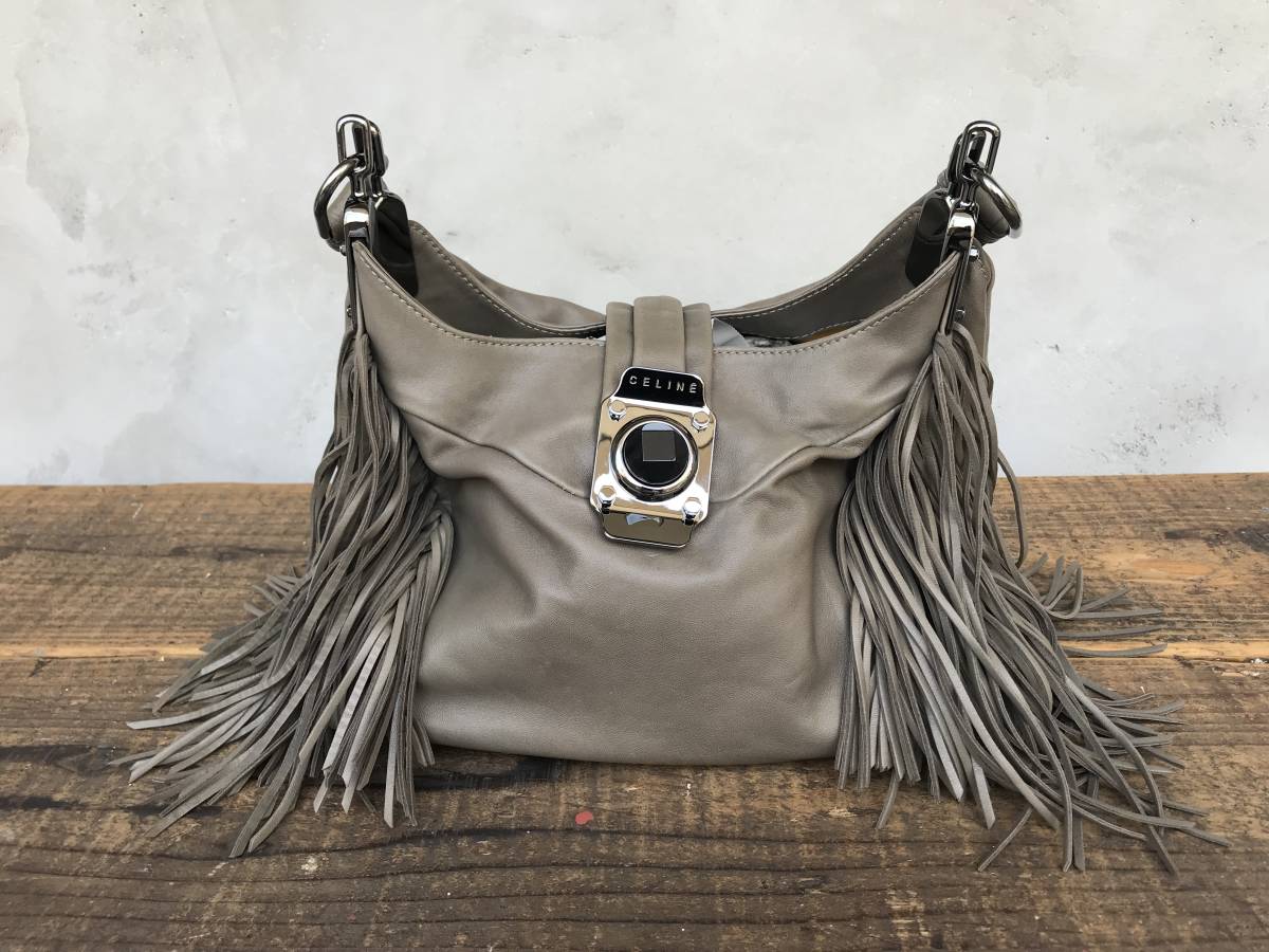 ★CELINE★セリーヌ★フリンジ★Dimitri Small★ショルダー★ハンド★バッグ★かばん★グレイ★レザー★ラムスキン★レディース★婦人★