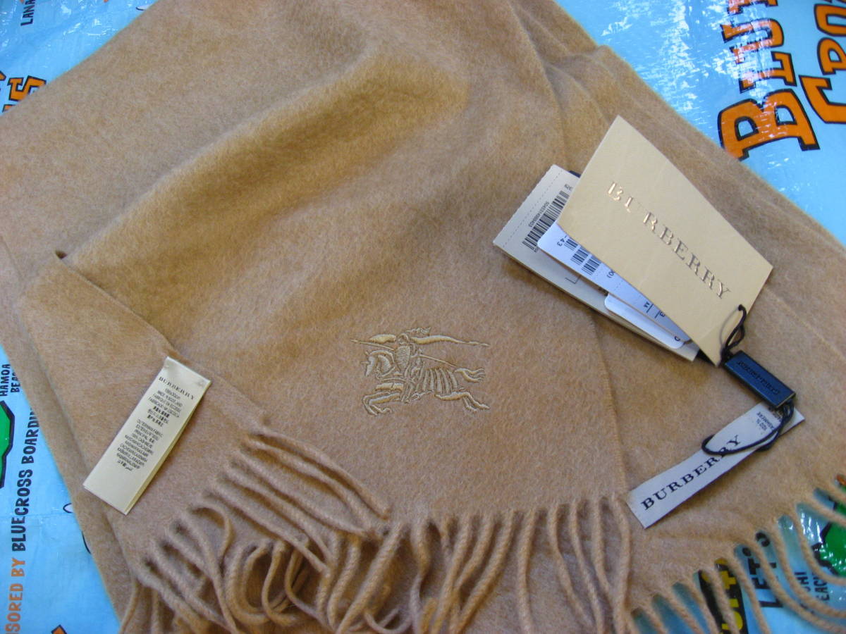 茶/キャメル マフラー★新品タグ/新品正規品★バーバリー ロンドン BURBERRY LONDON クラシック ホース刺繍 カシミアスカーフ カシミア100%