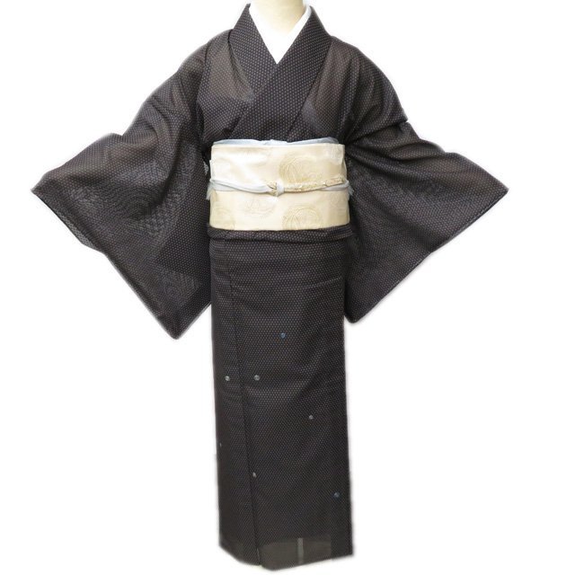 夏物 付下げ 付け下げ 訪問着 着物 中古 正絹 紗 フォーマル 刺繍 蚊絣模様 墨色 身丈163cm 裄69cm L きもの北條 A892-5