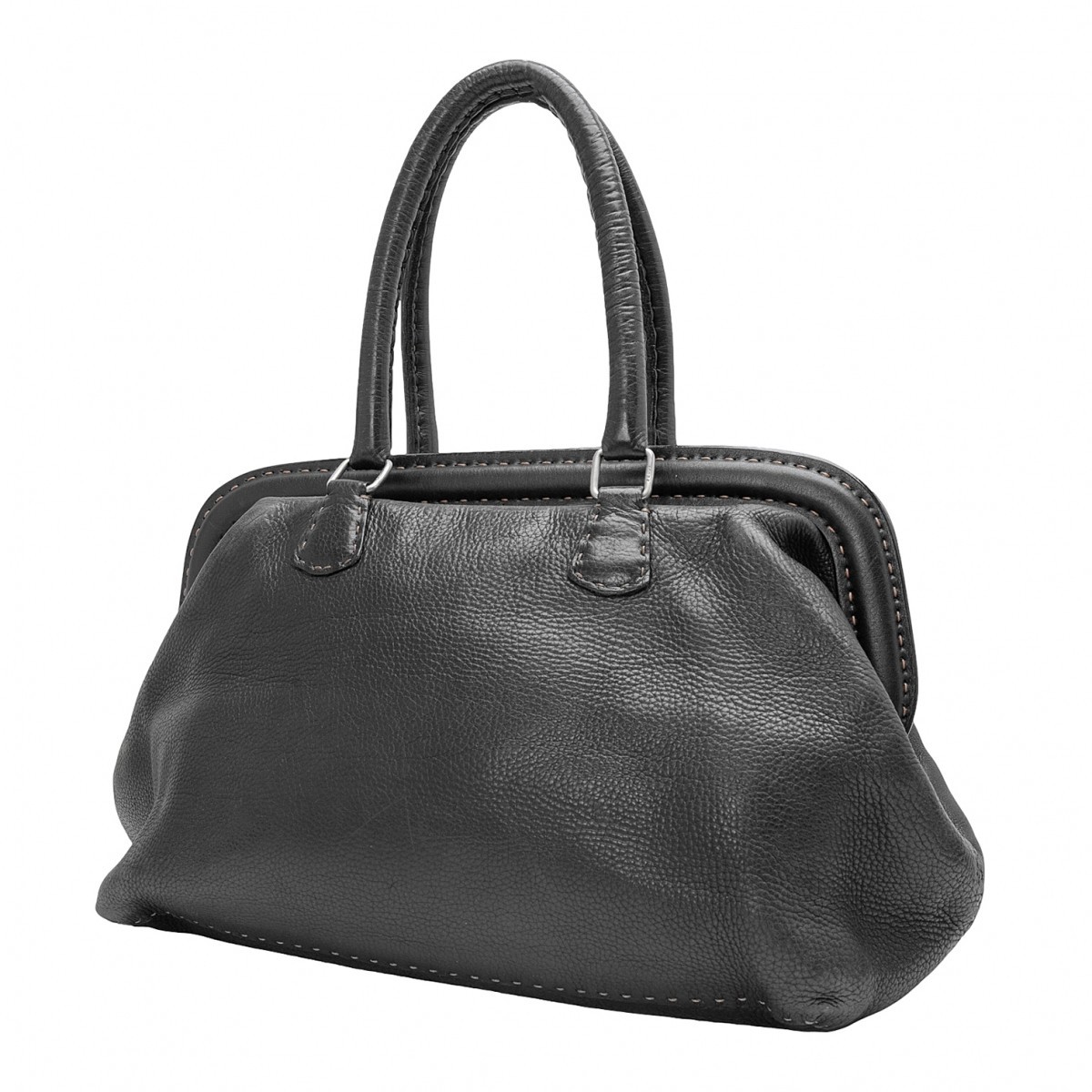 フェンディFENDI がま口レザーハンドバッグ 黒