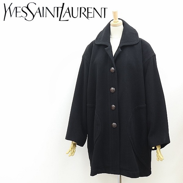 ヴィンテージ◆Yves Saint Laurent イヴサンローラン オーバーシルエット ウール コート 黒 ブラック 38
