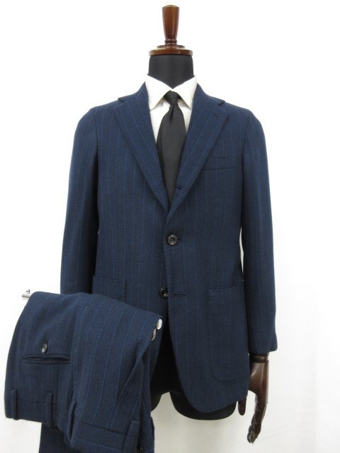 超美品 【キートン キトン Kiton】 最高級 カシミヤ100％ 3ボタン段返り スーツ (メンズ) 42-R8 ネイビー ストライプ 伊製 ●27AAA189