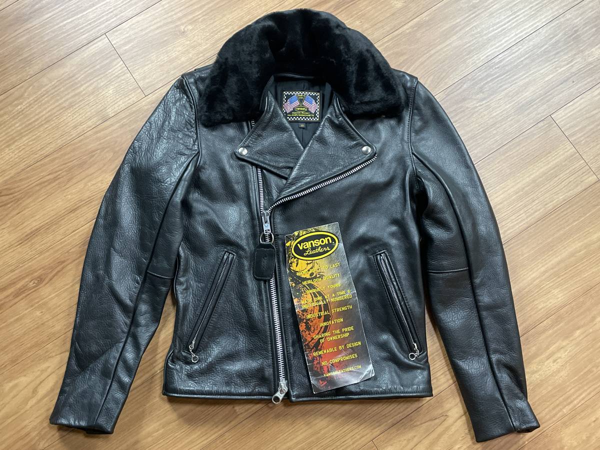 未使用品 BACKDROP 別注 VANSON バンソン バックドロップ 9D WITH FUR FIRE ライダースジャケット サイズ36