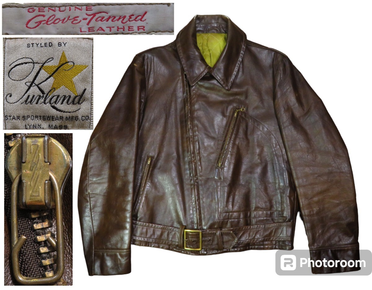 Dポケ★大きめ(L-LL位)【Kurland/STAR SPORTWEAR】ビンテージ/1960's～/Dポケット/ダブル/ライダース/Glove Tanned LEATHER/ブラウン/★
