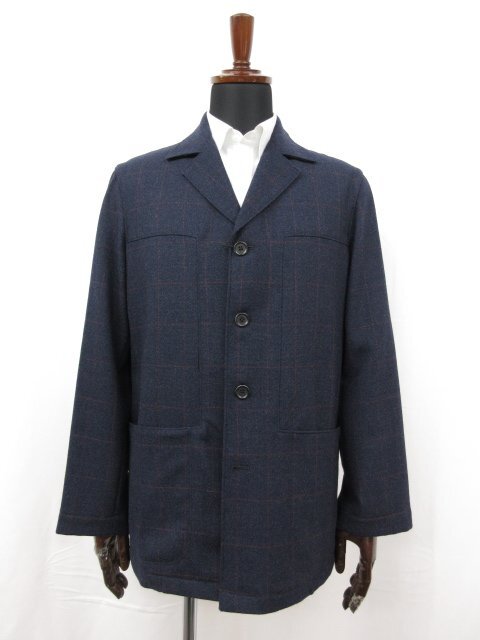 アーカイヴ 未使用【Y.AKAMINE ワイアカミネ】GABIN2 ウインドウペンチェック柄 カバーオール ジャケット(メンズ)46 紺系 伊製■17MB3400■