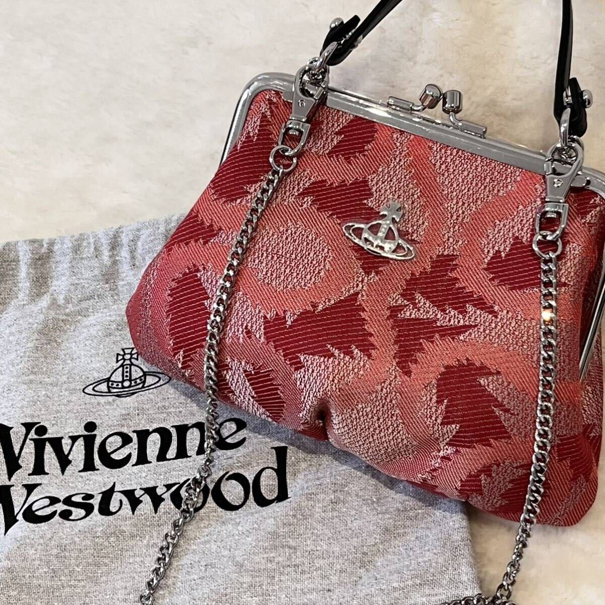 希少！スクイグル柄◆ヴィヴィアンウエストウッド 2wayチェーン ショルダーバッグ 赤 ハンドバッグ Vivienne Westwood Squiggle Crossbody