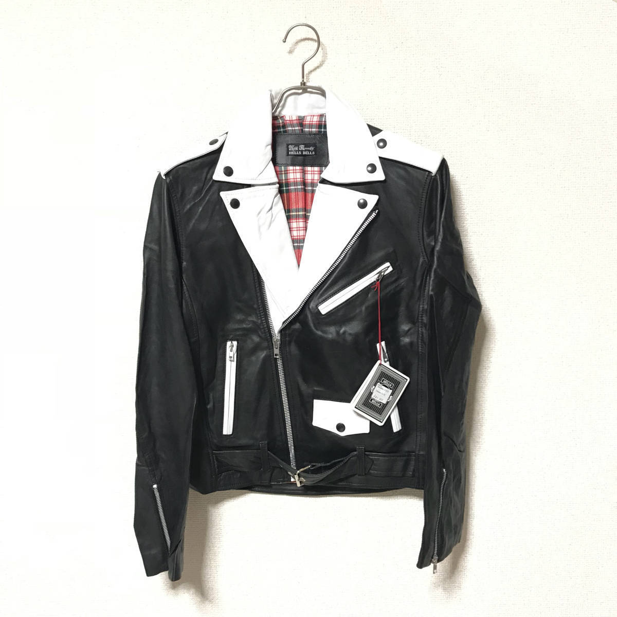 定価８万 希少 未使用★HELLS BELLS ヘルズベルズ April77★メンズ 切り替え 本革 ライダース ジャケット パンク リアルレザー ロンドン