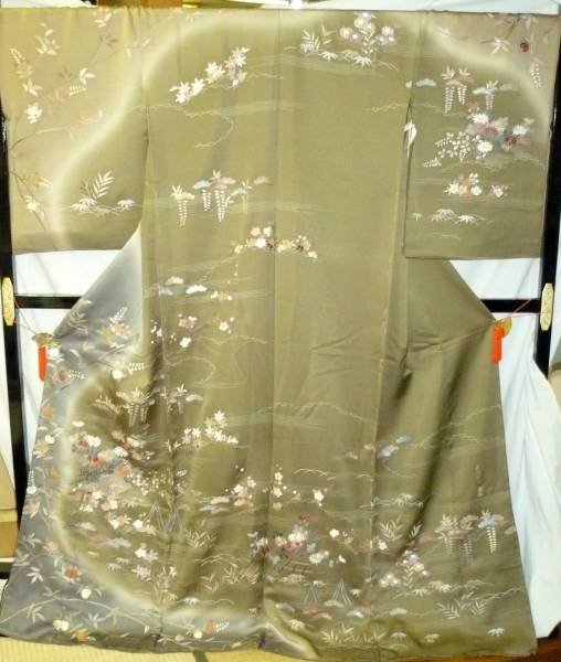 【呉県手刺繍訪問着☆-仮縫い】未仕立♪共八掛付♪
