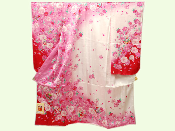 ☆★新品★☆七五三☆七歳用☆正絹振袖着物☆桃・白系【802】