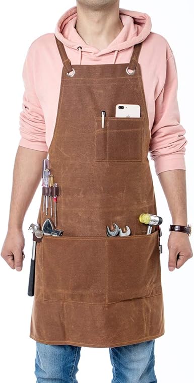 Unisex Work Apron With Utility Tool Pockets Waxed Canvas One Size 8C Unisex Work Apron With Utility Tool Pockets Waxed Canvas One Size 8C