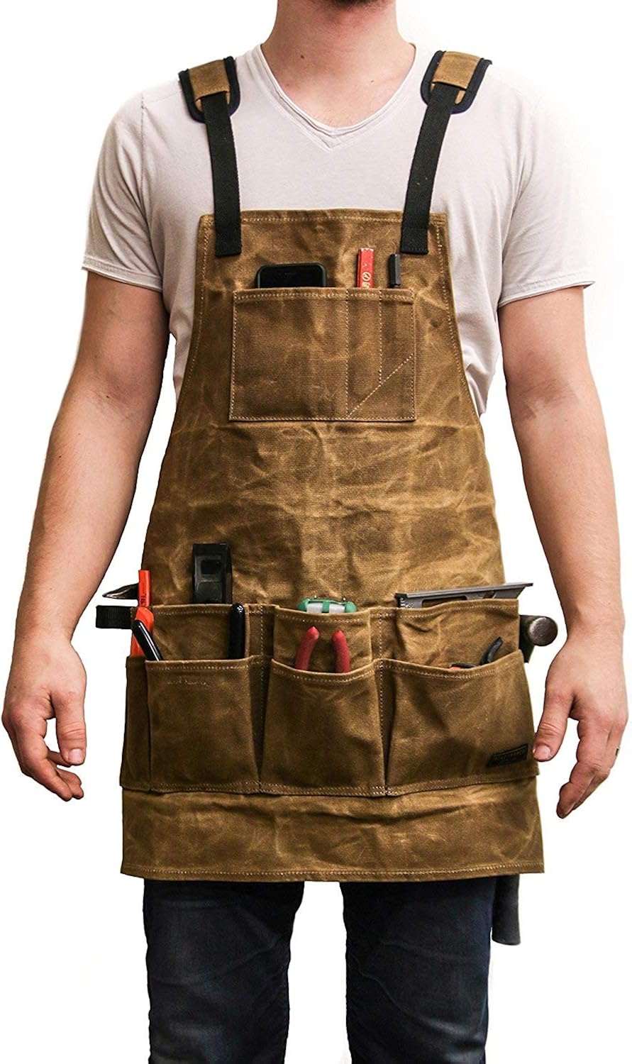 Unisex Work Apron With Utility Tool Pockets Waxed Canvas One Size 8C Unisex Work Apron With Utility Tool Pockets Waxed Canvas One Size 8C