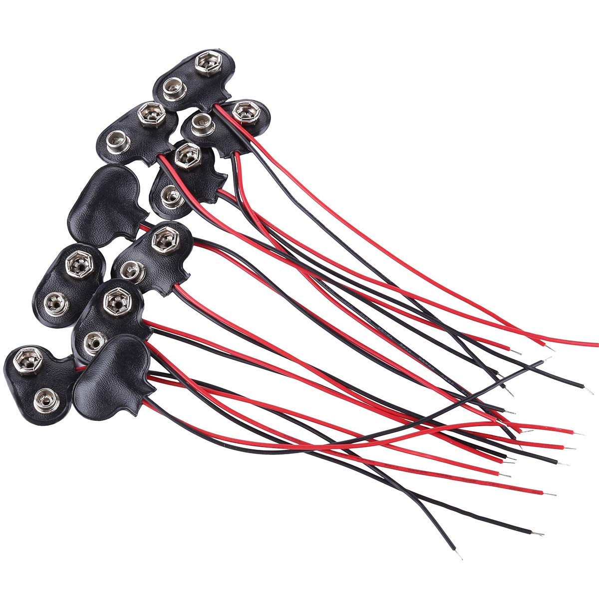 10X Black Red Cable Connection 9V Battery Clips Connector Buckle WF 