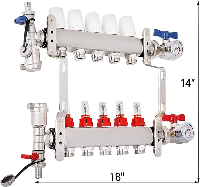 4 Loop/Branch 1/2" Pex Manifold Stainless Steel Radiant Floor Heating Set/Kit 4 Loop/Branch 1/2" Pex Manifold Stainless Steel Radiant Floor Heating Set/Kit