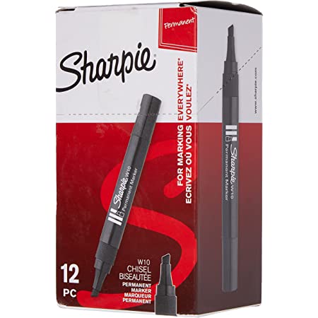 Glass Sharpie W10 Permanent Black Marker Chisel Tip Wood...Box Of 12 Plastic Glass Sharpie W10 Permanent Black Marker Chisel Tip Wood...Box Of 12 Plastic