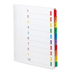 10 Sets 1-25 Subject File Divider Index Strong Tabs Numbered A4 913381 