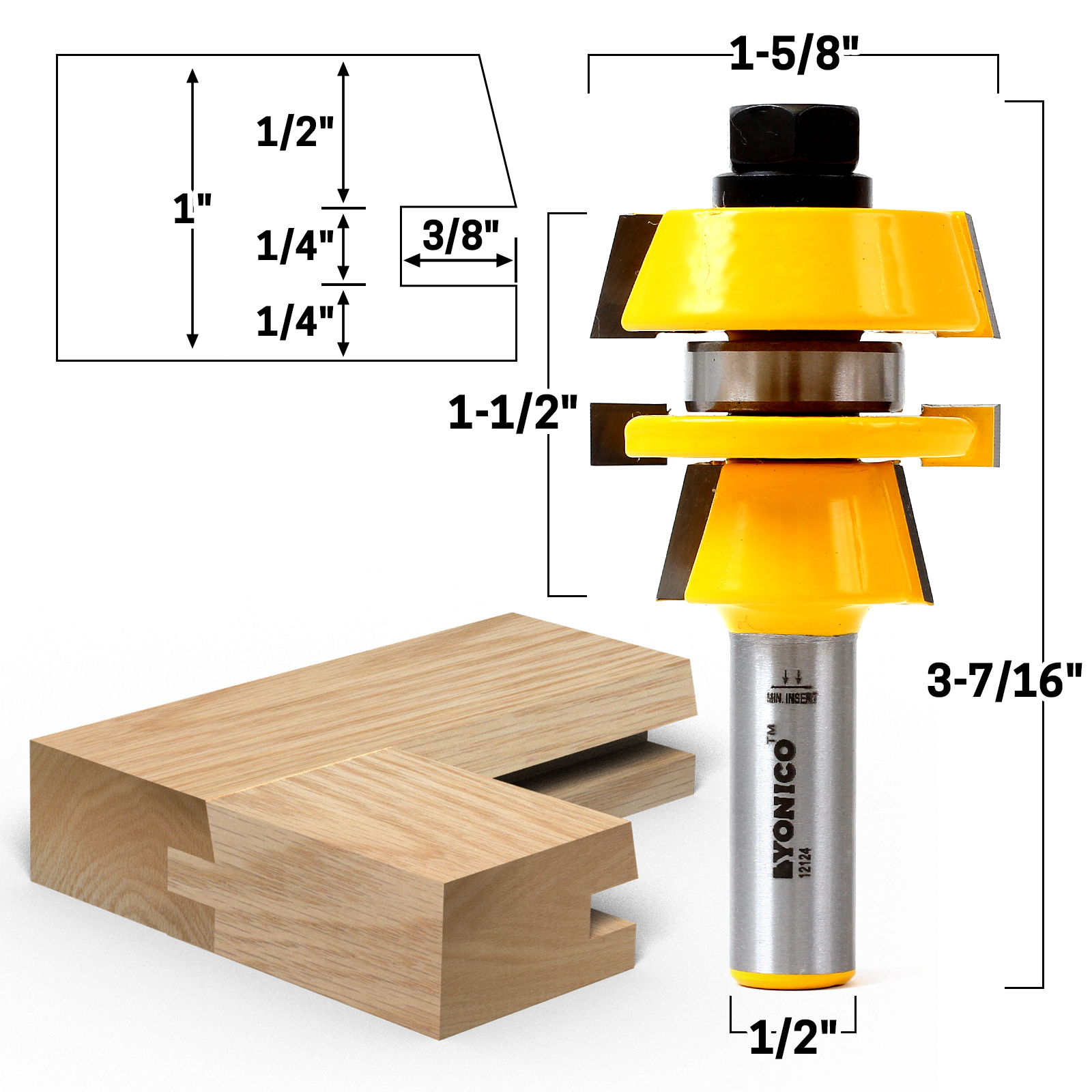 1/2'' Shank Rail Stile Router Bits Handrails Cutter Router Bit Dovetail 