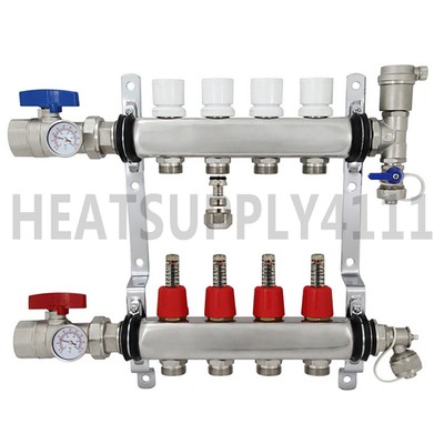 4 Loop/Branch 1/2" Pex Manifold Stainless Steel Radiant Floor Heating Set/Kit 4 Loop/Branch 1/2" Pex Manifold Stainless Steel Radiant Floor Heating Set/Kit