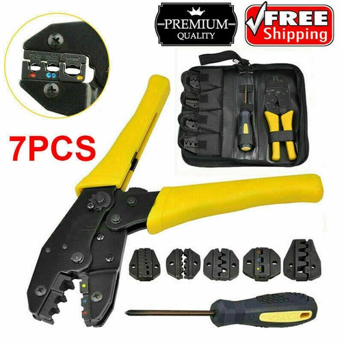 Ratchet Crimper Plier Crimping Tool Cable Wire Electrical Terminals Kit w/ Box 