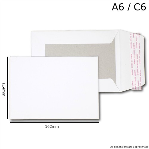 500 A6/C6 White Hard Board Backed Envelopes Peel & Seal 162mm x 114mm 120gsm 500 A6/C6 White Hard Board Backed Envelopes Peel & Seal 162mm x 114mm 120gsm