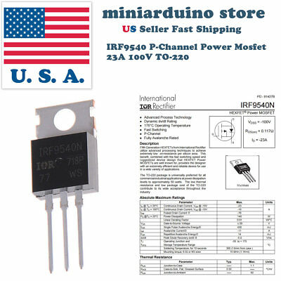 10Pcs IRF9540 IRF9540N Power MOSFET P-Channel 23A 100V 10Pcs IRF9540 IRF9540N Power MOSFET P-Channel 23A 100V
