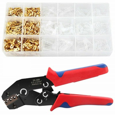 SN-48B Crimp Plier Tool 22-16AWG & 600pcs Female Spade Terminals for Dupont EW 