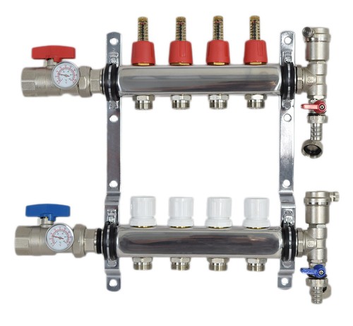 4 Loop/Branch 1/2" Pex Manifold Stainless Steel Radiant Floor Heating Set/Kit 4 Loop/Branch 1/2" Pex Manifold Stainless Steel Radiant Floor Heating Set/Kit