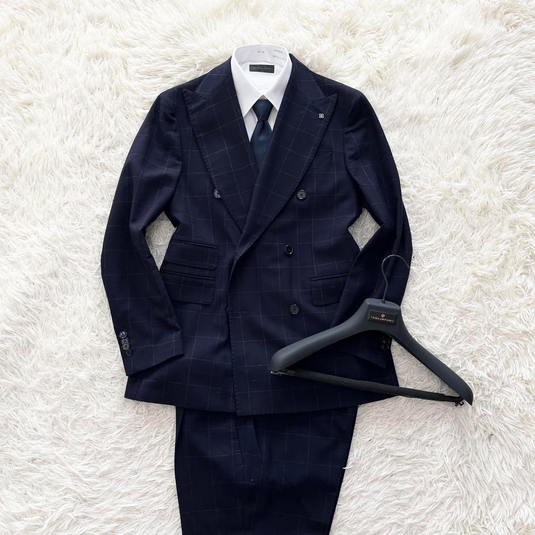 <美品>TAGLIATORE ネイビー ダブル ウール スーツ サイズ46