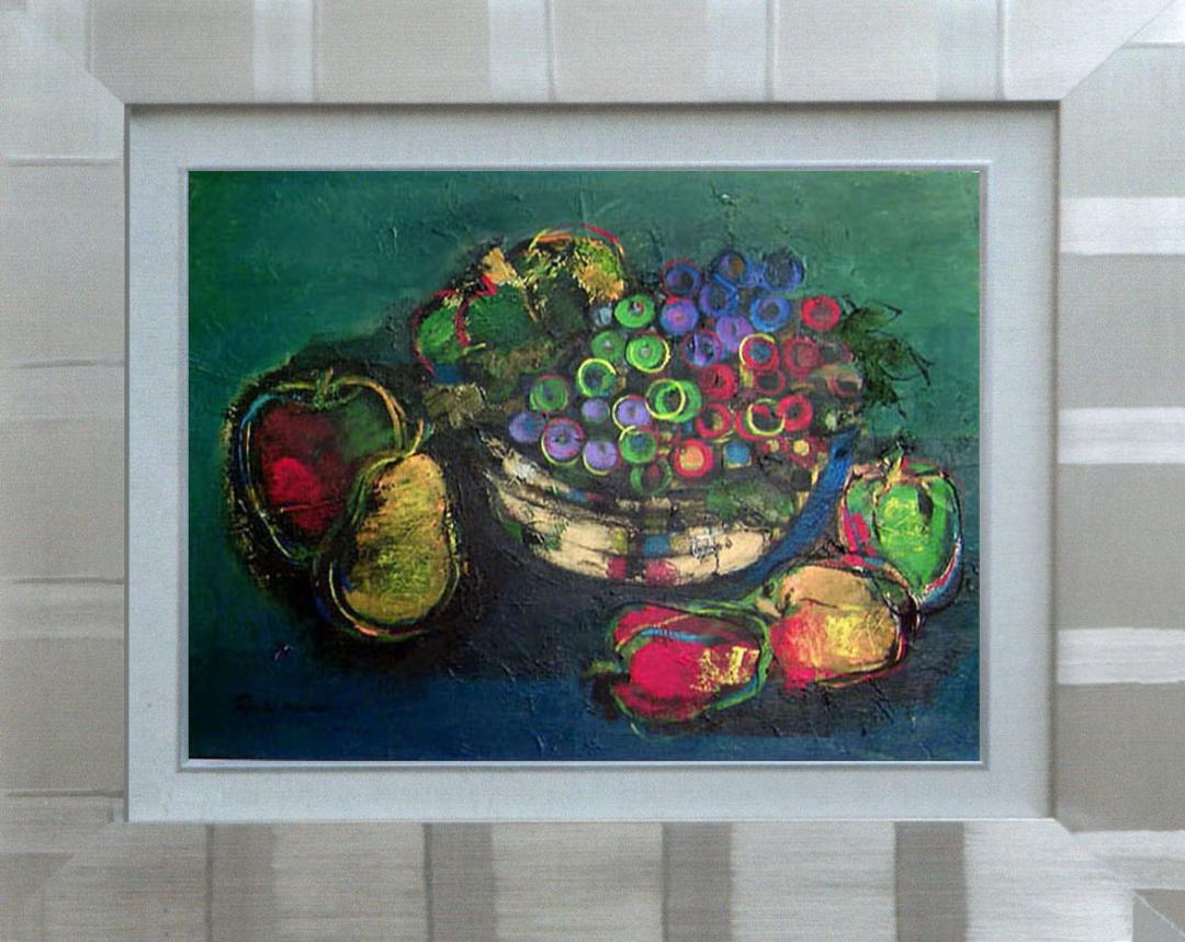 メルカリ 絵画　絵　 額付き (銀）油絵　uF6-061304　静物（フルーツ）
