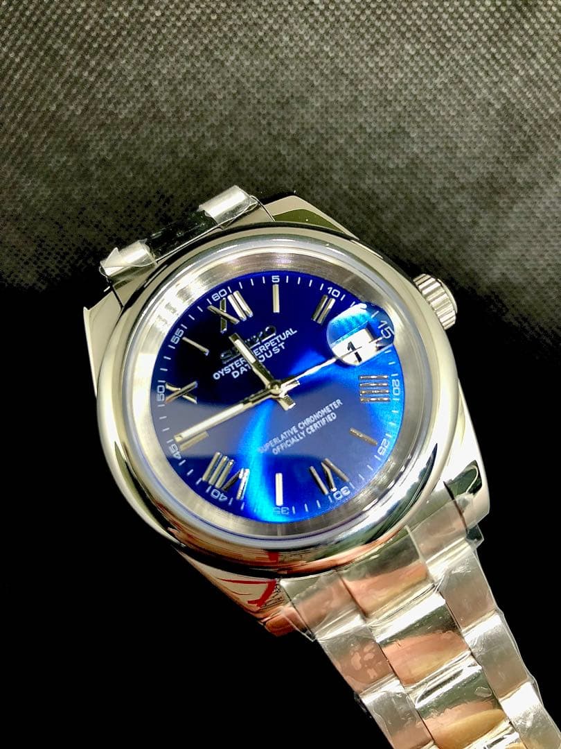 「アクア」新品MOD カスタム腕時計 DATEJUSTブルー