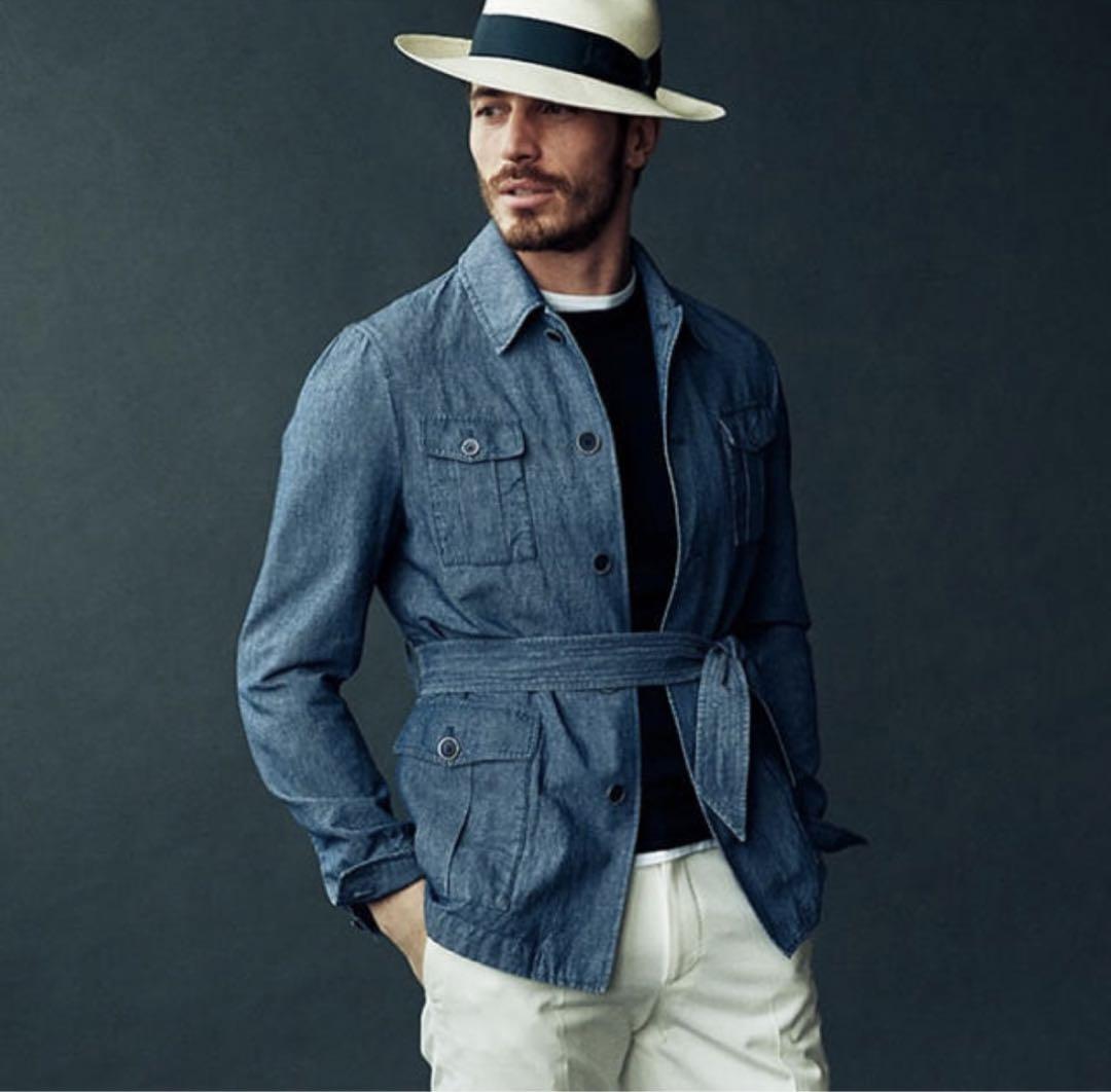 【極美品】ラルディーニ LARDINI シャンブレー サファリジャケット　46
