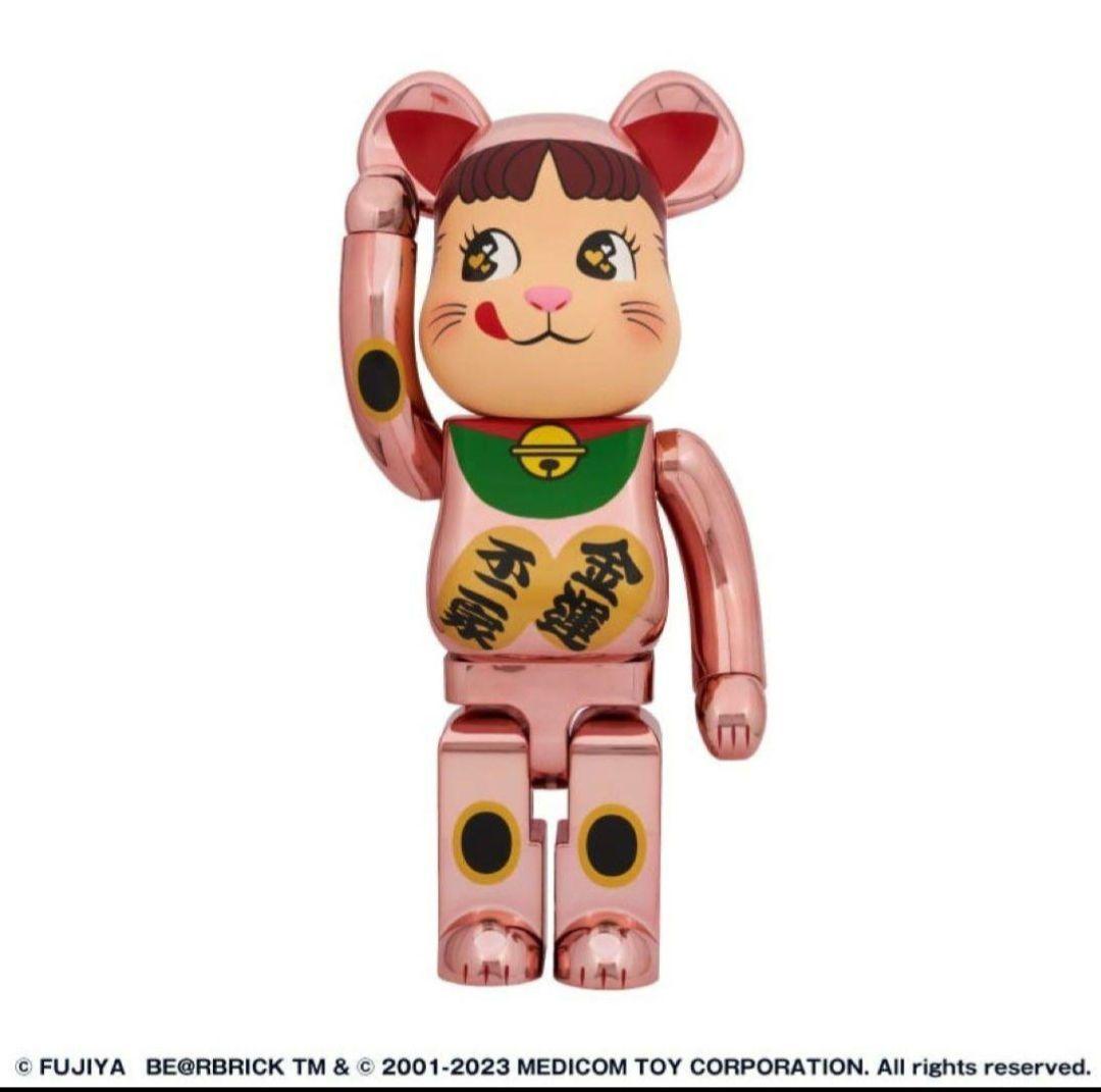 BE@RBRICK 招き猫 ペコちゃん 金運ダブル小判 桃金メッキ 1000%