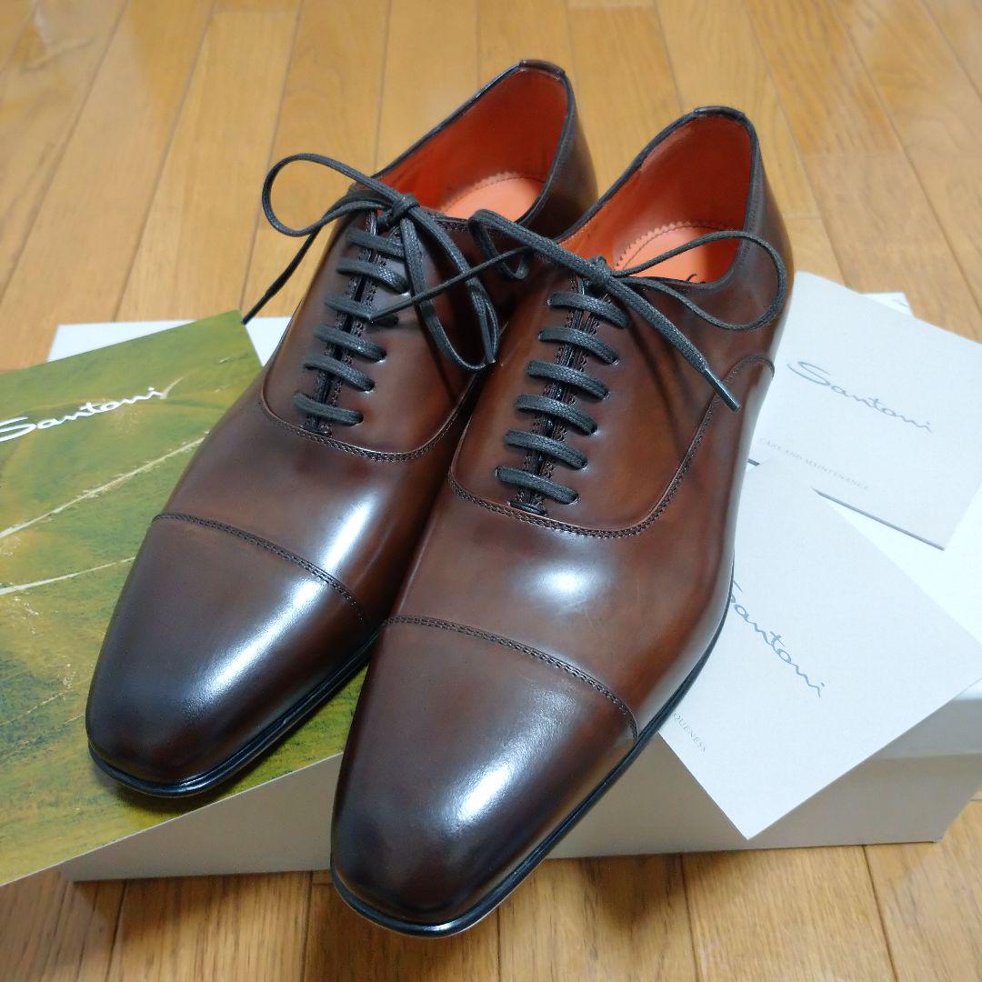 Santoni ストレートチップ 5 ブラウン サントーニ キャップトゥ 茶 靴