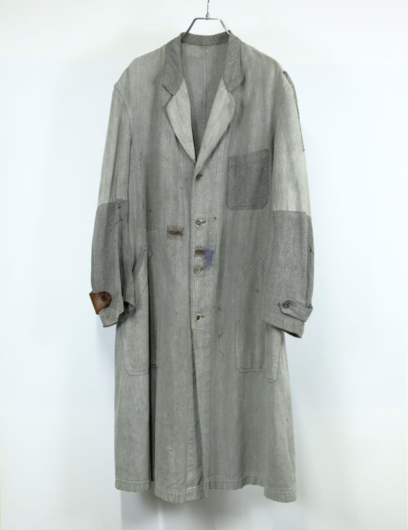 1930s 40s フランス　ビンテージ　パッチワーク　黒シャン　コート