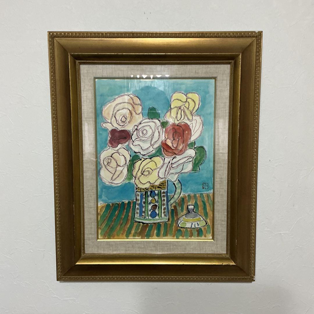鈴木信太郎　薔薇　水彩画　真作